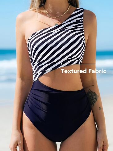 CUPSHE Women's One Piece Swimsuit One Shoulder Color Block Side Cutout Ruched Bathing Suit in Saudi Arabia