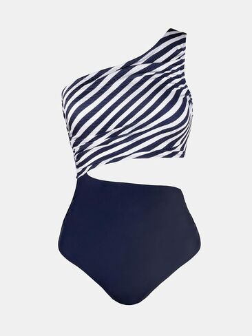 CUPSHE Women's One Piece Swimsuit One Shoulder Color Block Side Cutout Ruched Bathing Suit in Saudi Arabia