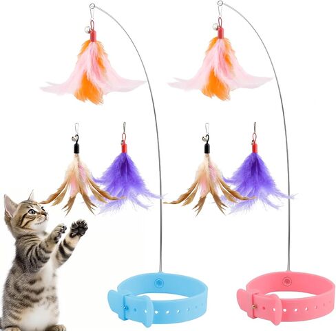 Cat Collar Toy, Cat Feather Neck Collar Toy with 6 Replacement Refills, Interactive Self Playing Toys with Bell for Indoor Kittens Small Animals in Saudi Arabia