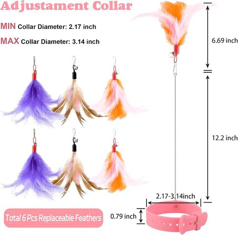 Cat Collar Toy, Cat Feather Neck Collar Toy with 6 Replacement Refills, Interactive Self Playing Toys with Bell for Indoor Kittens Small Animals in Saudi Arabia