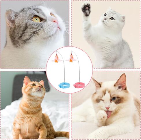 Cat Collar Toy, Cat Feather Neck Collar Toy with 6 Replacement Refills, Interactive Self Playing Toys with Bell for Indoor Kittens Small Animals in Saudi Arabia