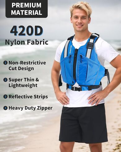 Owntop Swim Vest for Adults | Unrestricted Arm Movement | Extra-Large Pockets | Super-Thin | Kayak, Boating, Fishing in Kuwait