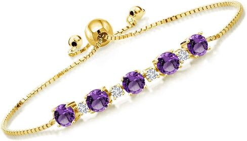 Gem Stone King 18K Yellow Gold Plated Silver Green Created Emerald and White Lab Grown Diamond Tennis Bracelet For Women (4.46 Cttw, Fully Adjustable Up to 9 Inch) in Saudi Arabia