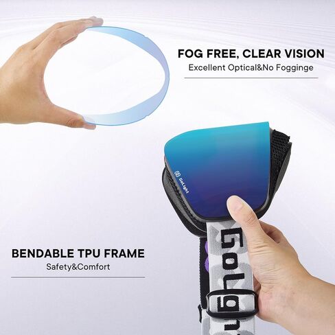 OTG Ski Goggles, Over Glasses Ski Goggles for Men Women, Frameless 100% UV Protection Anti Fog Unisex Snow Winter Goggles, for Snowboarding Snowmobile Skydiving, Full Green Revo, YG-83 in Kuwait