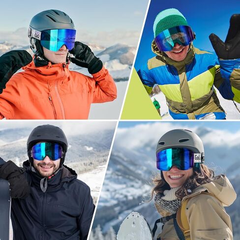 OTG Ski Goggles, Over Glasses Ski Goggles for Men Women, Frameless 100% UV Protection Anti Fog Unisex Snow Winter Goggles, for Snowboarding Snowmobile Skydiving, Full Green Revo, YG-83 in Kuwait