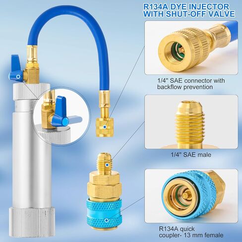 AC Oil Injector Kit for R1234YF R134A R410A, AC Dye Oil Injector Kit with 1/4" SAE Connector, R1234YF R134A Low Side Quick Coupler, R410 Mini Split Adapter, R1234YF Dye Injector for HVAC System in Saudi Arabia