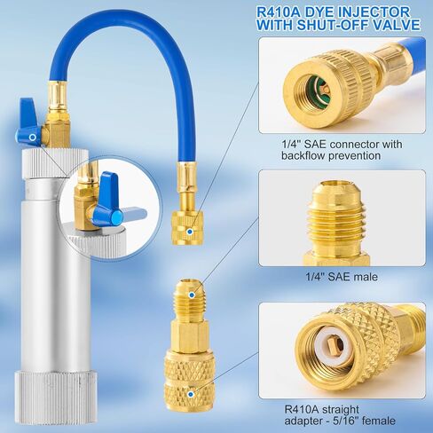 AC Oil Injector Kit for R1234YF R134A R410A, AC Dye Oil Injector Kit with 1/4" SAE Connector, R1234YF R134A Low Side Quick Coupler, R410 Mini Split Adapter, R1234YF Dye Injector for HVAC System in Saudi Arabia