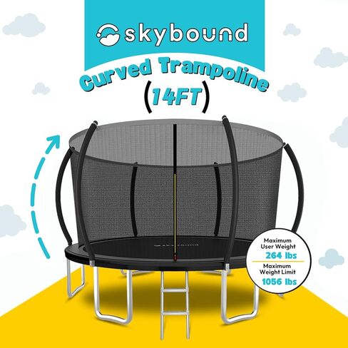SkyBound Trampoline with Curved Safety Padded Poles - Large Outdoor Backyard ASTM Safety Approved Trampolines for Kids & Adults - Heavy Duty Recreational Outside Trampoline with Safety Net in Kuwait