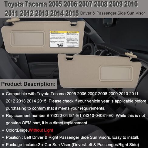 أقنعة الشمس من جانب الراكب الأيمن من NHILES متوافقة مع Toyota Tacoma 2005-2012 بدون ضوء #74320-04181-B0 رمادي in Kuwait