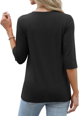 قمصان نسائية كاجوال بأكمام 3/4 وياقة دائرية وبلوزات كاجوال فضفاضة وقمصان مطبوعة بالزهور in Kuwait