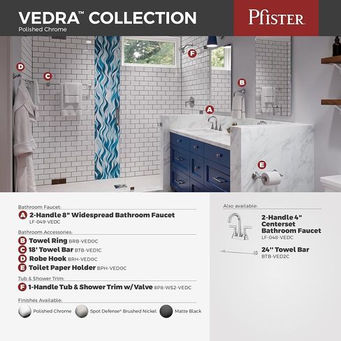 Pfister Vedra Bathroom Sink Faucet, 8-Inch Widespread, 2-Handle, 3-Hole, Spot Defense Brushed Nickel Finish, LF049VEDGS in Kuwait