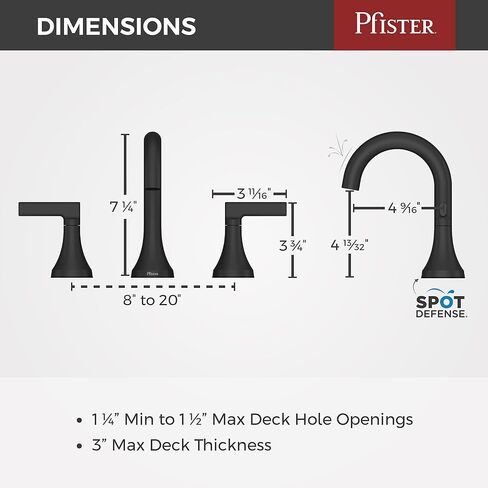 Pfister Vedra Bathroom Sink Faucet, 8-Inch Widespread, 2-Handle, 3-Hole, Spot Defense Brushed Nickel Finish, LF049VEDGS in Kuwait