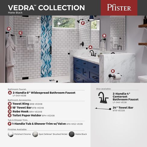 Pfister Vedra Bathroom Sink Faucet, 8-Inch Widespread, 2-Handle, 3-Hole, Spot Defense Brushed Nickel Finish, LF049VEDGS in Kuwait