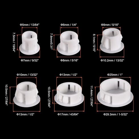uxcell Plastic Hole Plugs, 155Pcs 6 Sizes 3/16" 1/4" 5/16" 3/8" 1/2" 1" Flush Type Panel Snap in Knockout Locking Plugs for Furniture Panels, Black in Kuwait