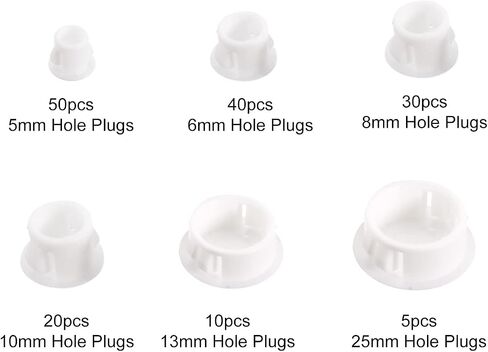 uxcell Plastic Hole Plugs, 155Pcs 6 Sizes 3/16" 1/4" 5/16" 3/8" 1/2" 1" Flush Type Panel Snap in Knockout Locking Plugs for Furniture Panels, Black in Kuwait