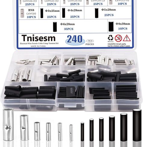 Tnisesm 240 Pcs 26-22 AWG Gauge Non Insulated Butt Connectors, Butt Splice Wire Connectors, Electrical Wire Seamless Uninsulated Butt Connectors Crimp Ferrule Terminals BN0.5 in Saudi Arabia