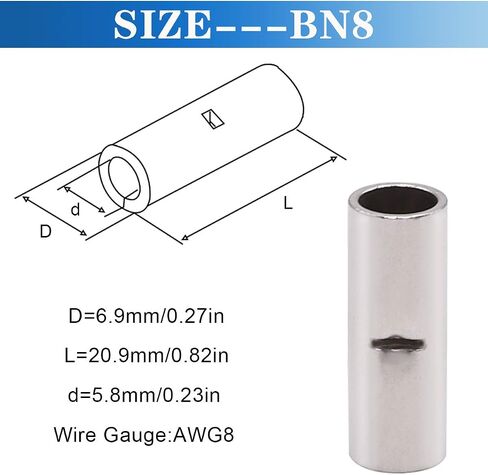 Tnisesm 240 Pcs 26-22 AWG Gauge Non Insulated Butt Connectors, Butt Splice Wire Connectors, Electrical Wire Seamless Uninsulated Butt Connectors Crimp Ferrule Terminals BN0.5 in Saudi Arabia