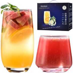 Ribbed Glassware Set of 12,Glass Cups 12 oz and 7 oz,Fluted Glassware,Ribbed Drinking Glasses,Stackable Glasses,Ripple Glassware,Gift Box Set in Saudi Arabia