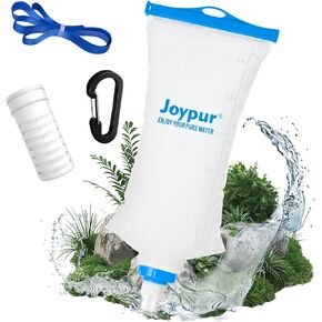 Water Filter Bottle Survival - 650ml Collapsible Water Bottle with Filter Squeeze Water Filter Bottle Hiking Backpacking Camping, Portable Water Filter with NSF/FDA Certification, Blue