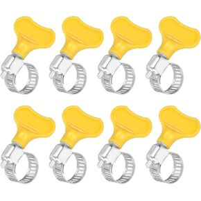 uxcell 8Pcs Stainless Steel Hose Clamps Worm Gear Hose Clamp, 18-32mm(11/16" to 1-1/4") Adjustable Thumb Screw Key Type Clamps Fuel Line Clamps 8mm Bandwidth for Plumbing, Yellow