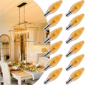 Amber Candelabra Bulb 25W Equivalent, 2W Ultra-Fine Filament E12 Base Candelabra LED Light Bulb, Dimmable Amber LED Bulbs 2000k Soft Warm, Candle Chandelier Bulbs, 6 Pack in Saudi Arabia