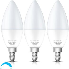 kindeep LED LED Candelabra Light Lights Dimmable 60 Watt مكافئ ، ضوء النهار 5000K ، 600LM ، E12 BALB BASE BASE 6W سقف مروحة المصباح النوع B لمبة الثريا ، شمعدات الجدار ، 6 حزمة