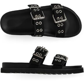 Modatope Womens Flat Sandals for Women Double Buckle Adjustable Slide Sandals Slip On Open Toe Platform Sandals in Kuwait