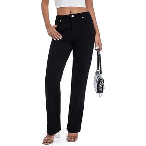 Womens Jeans Mid Waisted Straight Leg Loose Stretchy Lightweight Tummy Control Trendy Jeans for Women in Saudi Arabia