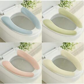 Toilet Seat Cover Warm,Adult Bathroom Round Elongated Soft Washable Reusable Toilet Seat Pad 2 pieces (light blue）
