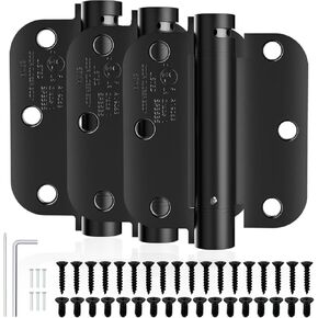 3.5 inch Self Closing Door Hinges, 5/8'' Radius Corners Spring Loaded Hings for Exterior, Garage, Front and Back Door, UL Listed 2 Pack Matte Black