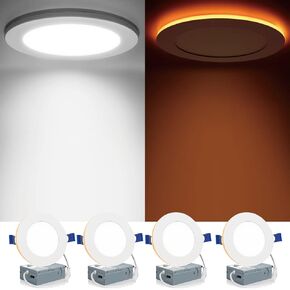 meconard 4 pack 6 inch 5cct led lefcted lighting مع ضوء ليلي ، 2700k/3000k/3500k/4000k/5000k مصابيح سقف LED مريحة للغاية ، 12W = 110W ، 1050lm ، و dimmable verlight etl & fcc