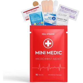Mini Medic-مجموعات الإسعافات الأولية الصغيرة للسفر ، أثناء التنقل مع كريم الحرق ، ضمادات متنوعة وكريم المضادات الحيوية (مجموعة واحدة)