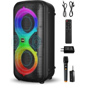 YMG Party Box Speaker 300W Peak Strong ، Outdoor Party Empleer مع Bass 24H Play Music Mic Priority+ Karaoke Speaker Disco Lights للغناء أو الكلام الداخلي (1 VHF MIC)