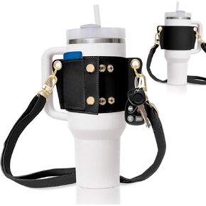 Water Bottle Carrier 30 & 40oz with Strap, Stanley Tumbler Holder, Lip Balm Holder, Key Ring Attachment, Credit Card Holder, Durable Fabric, Hydro Carrier with Storage Pouch