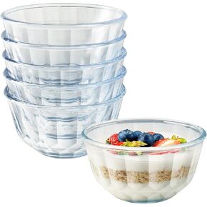 Freshmage 6 Pack Soup/Cereal Bowls Set, Extra Thick and Anti Resistant, 26oz Round Glass Diamond Cutting Kitchen Bowls, Microwave/Freezer/Dishwasher safe