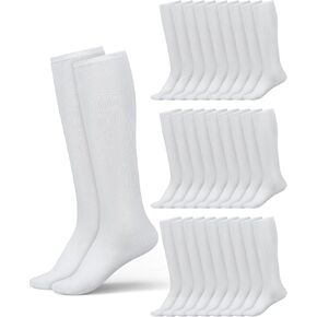 Shihanee 50 Pairs Men's over the Calf White Softball Socks Size 10-13 Knee High Compression Tube Socks Long Field Hockey Socks for Youth Adult Baseball Football Soccer Sports