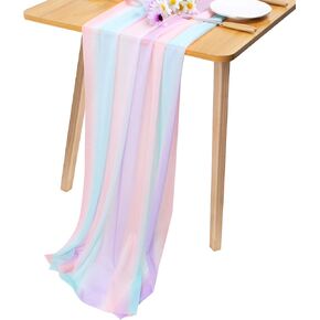 Jeogyong 2 PCS Colorful Chiffon Table Runner 30 × 71 بوصة طاولة طاولة Tulle Rainbow Table Runner لزخارف دش الزفاف ، دش الزفاف ، زينة حفلات الحديقة (قزحية)