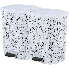 Superio Mini Outdoor Garbage Can 1.5 Gallon Small Trash Can with Foot Pedal Slim Plastic Waste Basket, Brown Lace Bathroom Trash Can with Lid 6 Qt Kitchen, Bedroom, Patio, Under Desk Office, 2 Pack in Kuwait