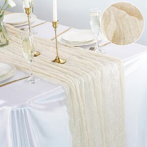 Cheesecloth Sparkly Table Table Runner 35x120 بوصة شاش بوهو الجبن الريفي الجبن عداء لاستشم الطفل حفل زفاف عيد الفصح زخارف المنزل الصيفية (الوردي المتربة ، 1 حزمة -10 قدم)