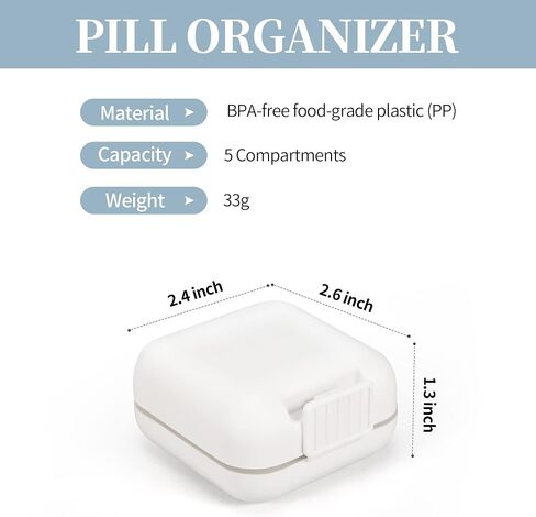 Dynippy Daily Pill Organizer 5 مقصورات رطوبة محمولة مقصورة صغيرة لحبة الحبة لمحفظة جيب سفر حبوب منع الحمل مربع محمولة الحاوية زيت زيت فيتامين (الوردي) in Kuwait