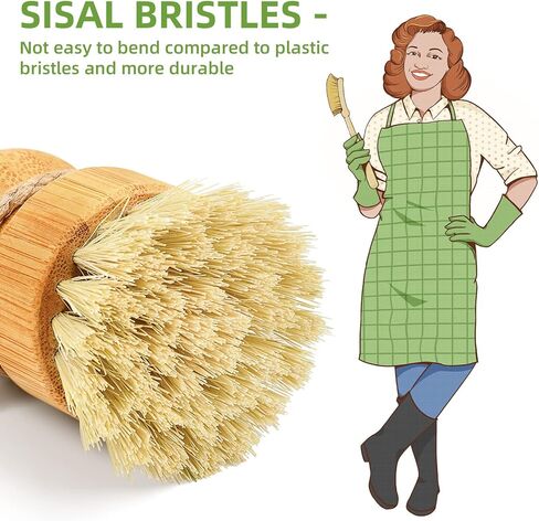 Subekyu Bamboo Dish Scrub ، فرش فرك المطبخ الخشبي تنظيف أجهزة تنظيف مجموعة لغسل أحواض/أواني من الحديد الزهر ، مجموعة من 2 in Kuwait