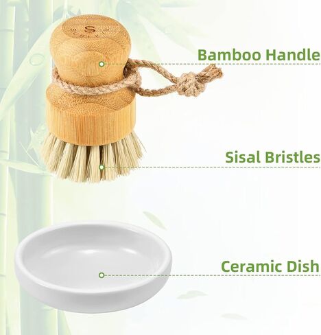 Subekyu Bamboo Dish Scrub ، فرش فرك المطبخ الخشبي تنظيف أجهزة تنظيف مجموعة لغسل أحواض/أواني من الحديد الزهر ، مجموعة من 2 in Kuwait