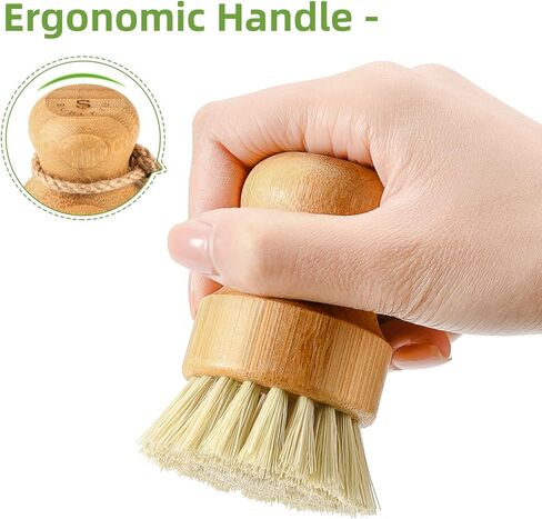 Subekyu Bamboo Dish Scrub ، فرش فرك المطبخ الخشبي تنظيف أجهزة تنظيف مجموعة لغسل أحواض/أواني من الحديد الزهر ، مجموعة من 2 in Kuwait