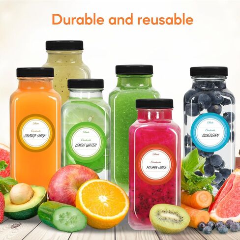 Starside 8 Oz زجاج شرب الزجاج مع الأغطية ، 12 عبوات مربعة مربعات الشرب ، زجاجات المياه القديمة ، زجاجات عصير زجاجية قابلة لإعادة الاستخدام للحليب ، العصير ، kombucha ، الزنجبيل in Kuwait
