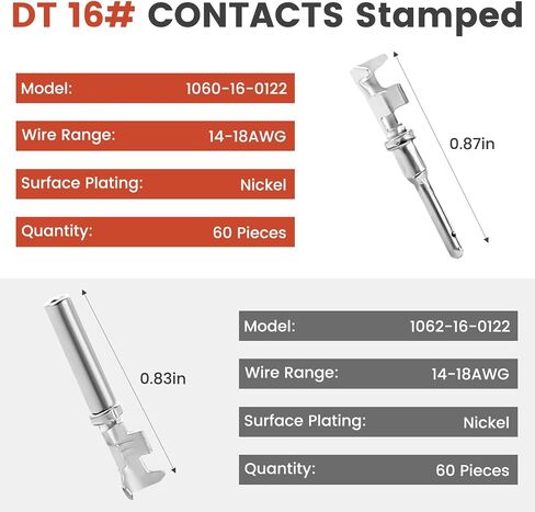 GKG TK1 30 Pairs Size 16# DT Deutsch Connector Pins Kit - Nickel Plated Deutsch Pins and Sockets,Automotive Electrical Terminals Solid Contacts Wire Gauge 14-16AWG for Car,Truck,etc in Kuwait