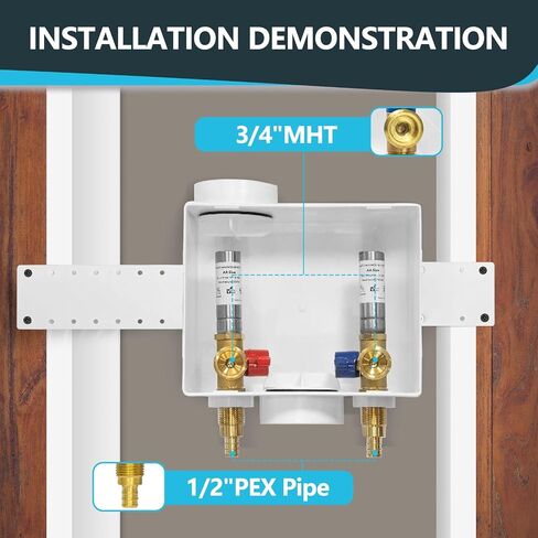 صندوق منفذ الغسالة ، وصرف مركزي/تصريف جانبي ، 1/2 بوصة PEX Crimp Inlet x 3/4 بوصة MHT Connection ، صندوق منفذ غسالة الغسيل in Kuwait