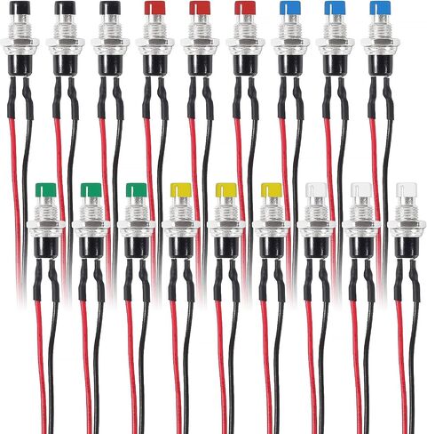 Momentary Push Button Switch 20pcs, Mini Push Button Switch 12V with Pre-soldered Wires, 7mm 1A 250V SPST Nomal Open ON Off 2 Pin Momentary Switch in Kuwait