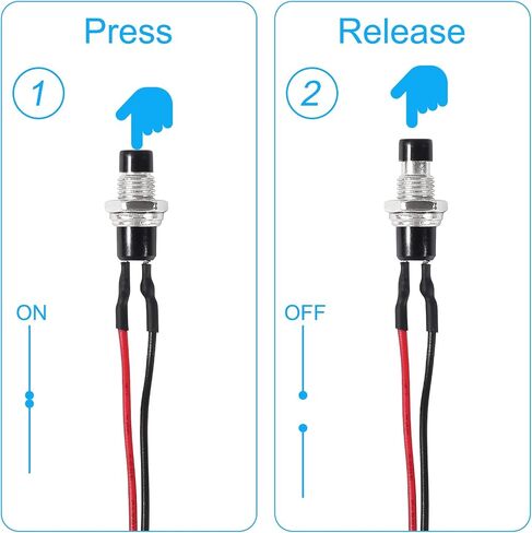 Momentary Push Button Switch 20pcs, Mini Push Button Switch 12V with Pre-soldered Wires, 7mm 1A 250V SPST Nomal Open ON Off 2 Pin Momentary Switch in Kuwait