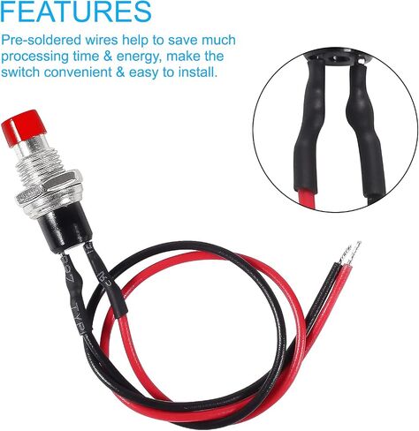 Momentary Push Button Switch 20pcs, Mini Push Button Switch 12V with Pre-soldered Wires, 7mm 1A 250V SPST Nomal Open ON Off 2 Pin Momentary Switch in Kuwait