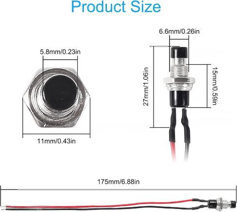 Momentary Push Button Switch 20pcs, Mini Push Button Switch 12V with Pre-soldered Wires, 7mm 1A 250V SPST Nomal Open ON Off 2 Pin Momentary Switch in Kuwait